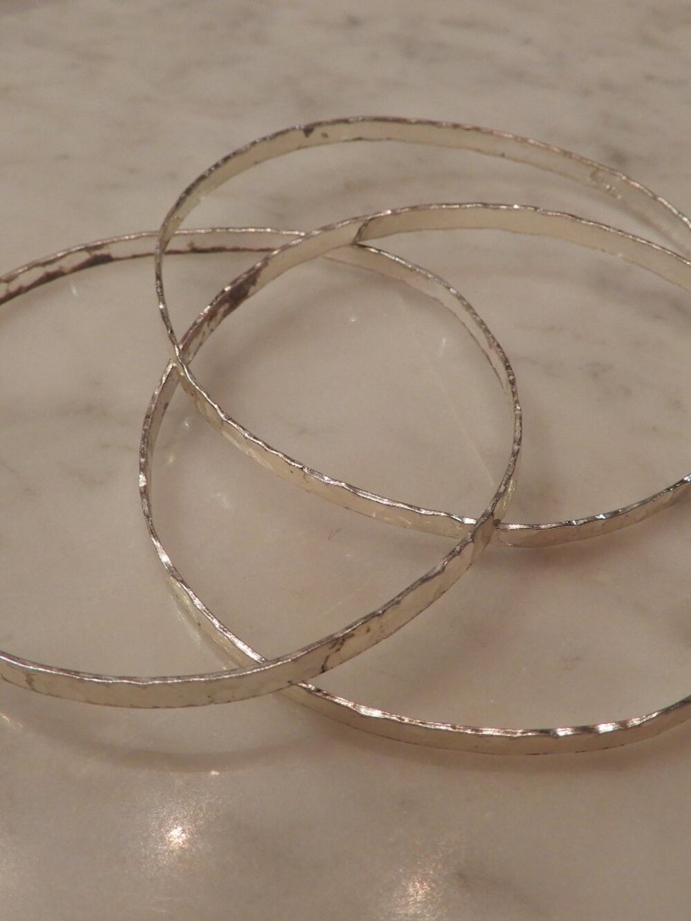 Three Interlocked Hand Hammered Sterling Silver Vintage Bangle Bracelets